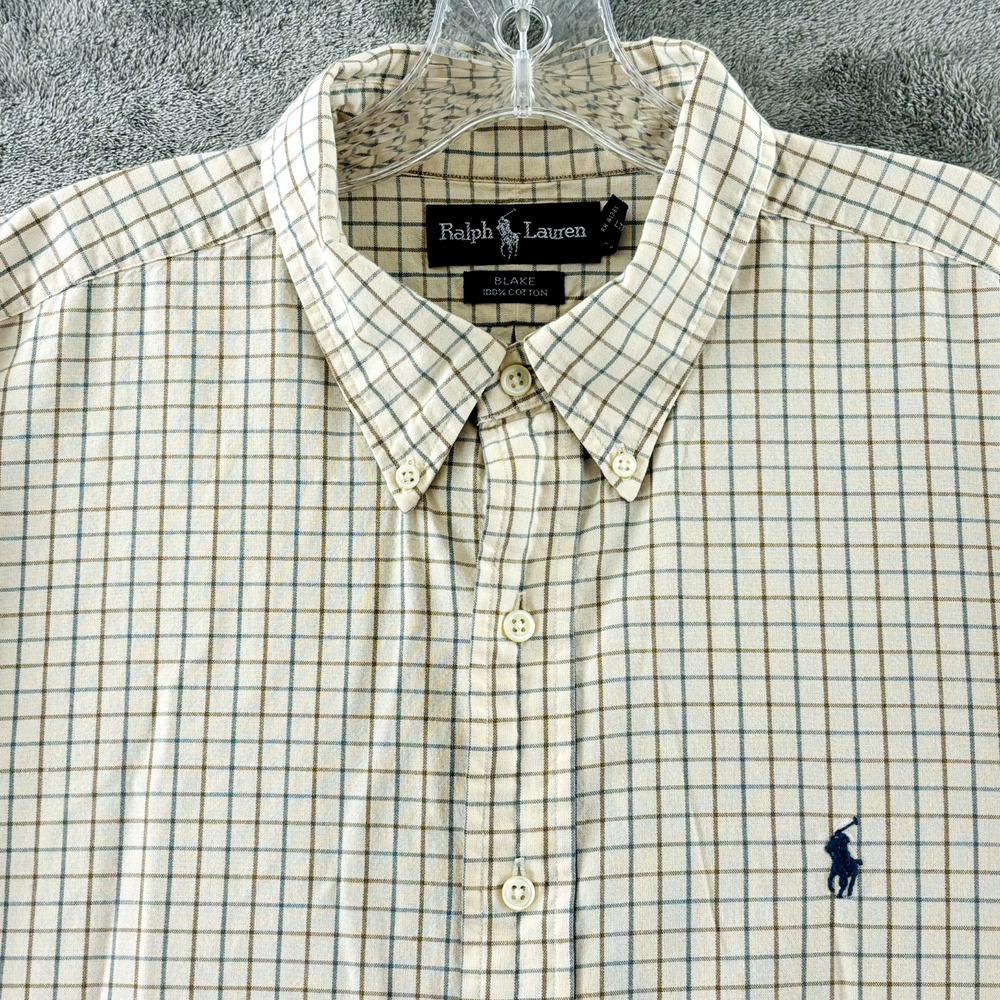 Ralph Lauren Blake Plaid Button Down Shirt Mens XXL Beige Blue Brown Long Sleeve